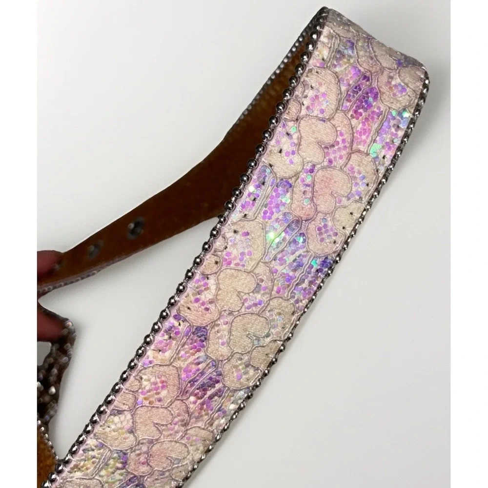 Shyanne Girls Pink Iridescent Heart‎ Floral Leather Rhinestone Western Belt 22